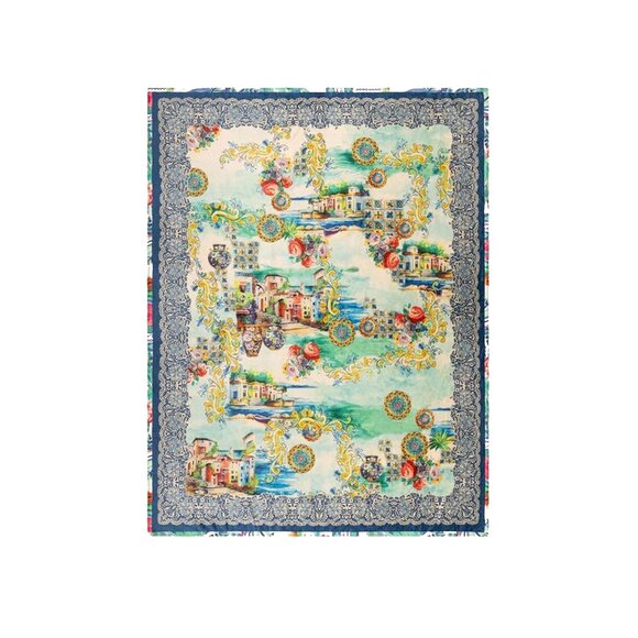 Johnny Was Christy Travel Blanket Cozy Reversible Floral Lounge Green Beige NEW - Picture 1 of 11